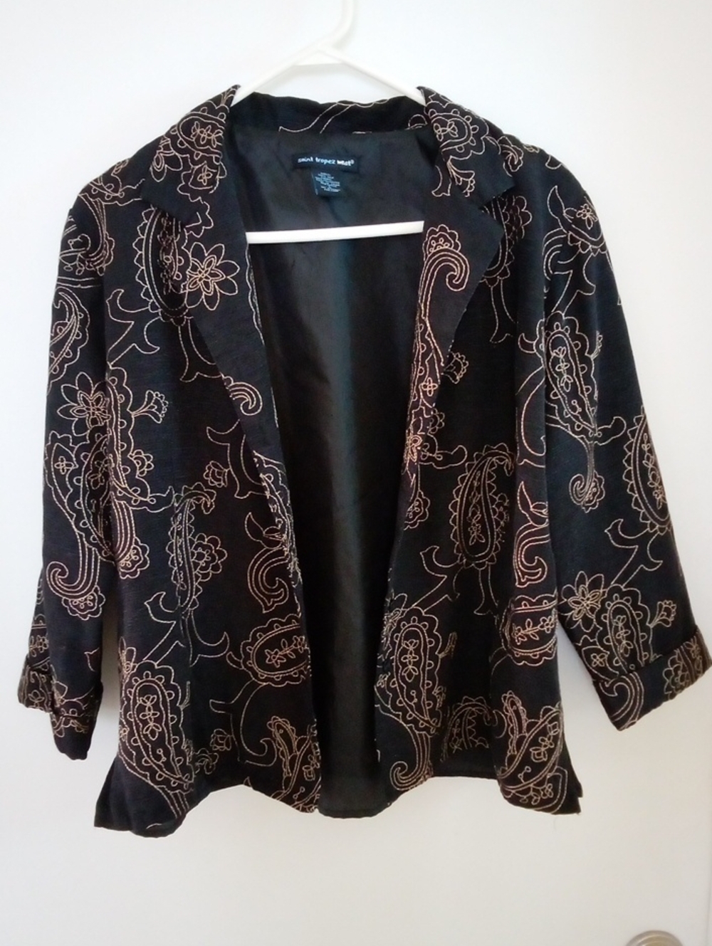 Saint Tropez West Black Blazer with Tan Paisley Embroidery